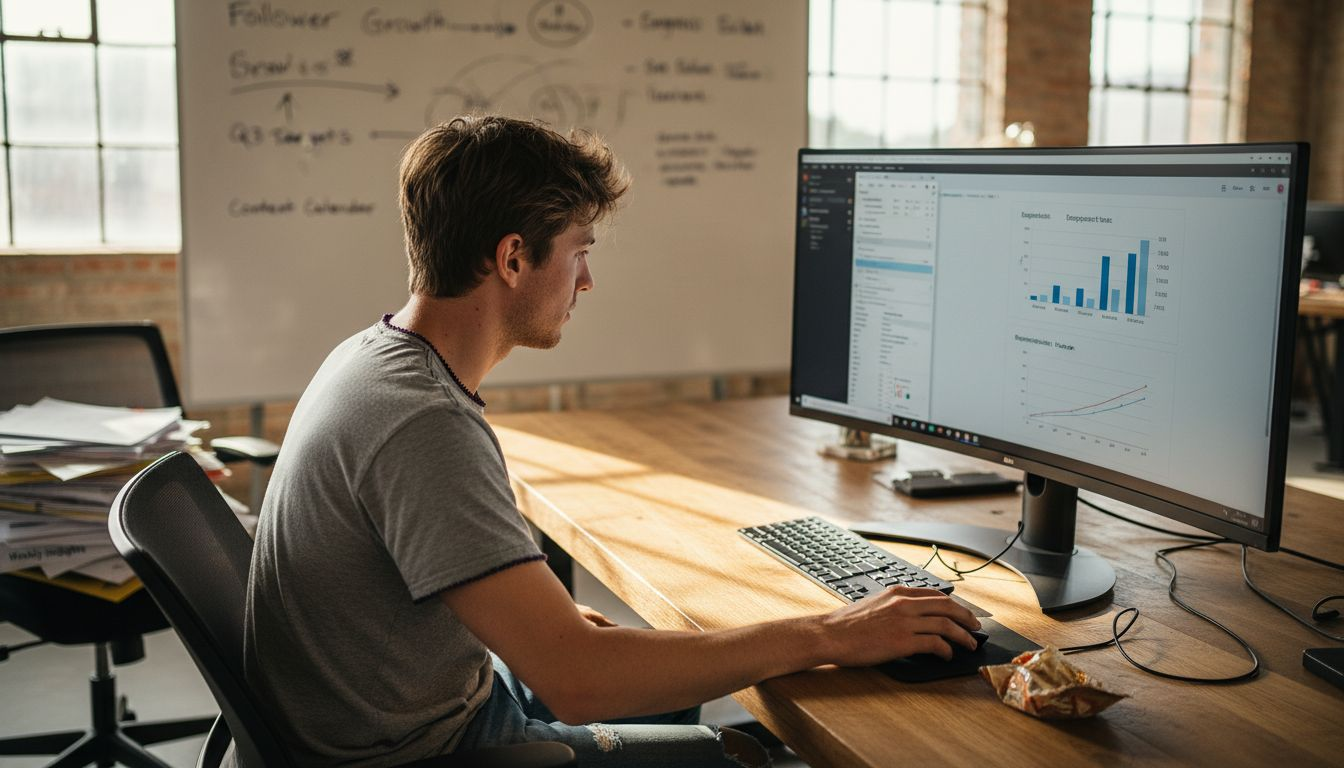 Man reviewing social media analytics reports