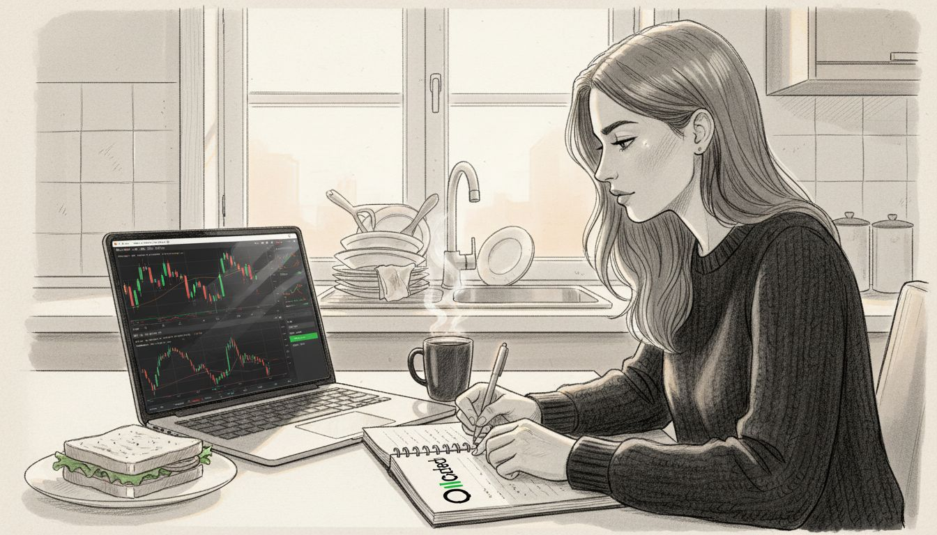 Woman adjusting MetaTrader 4 interface at home