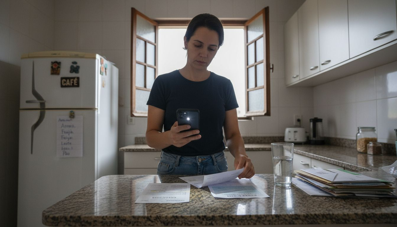Mulher analisando documentos recentes para comprovar endereço