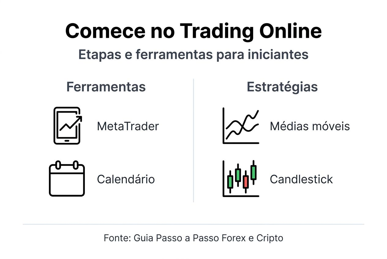 Infográfico mostrando os primeiros passos para começar a operar no mercado financeiro online
