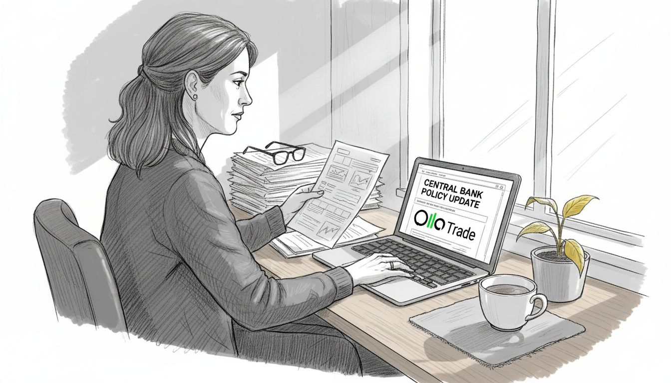 Woman analyzing financial news reports