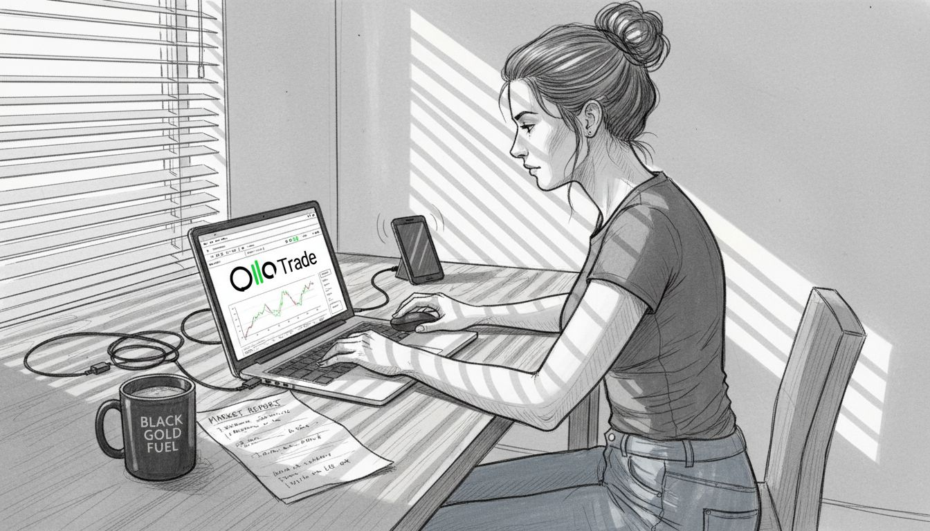 Woman confirming trades on laptop and phone