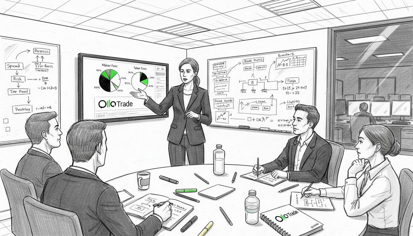 Team reviewing maker and taker fee charts