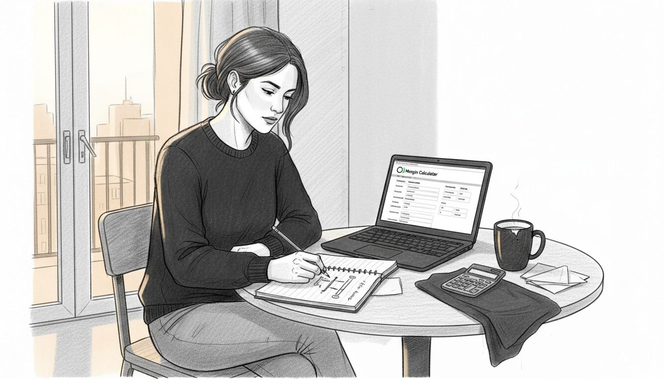 Woman drawing leverage diagram in notebook