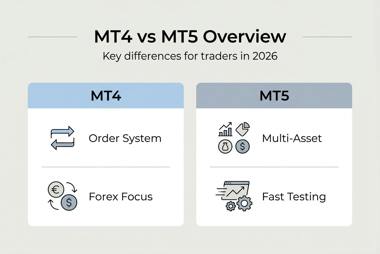 Infographic comparing MT4 and MT5 features