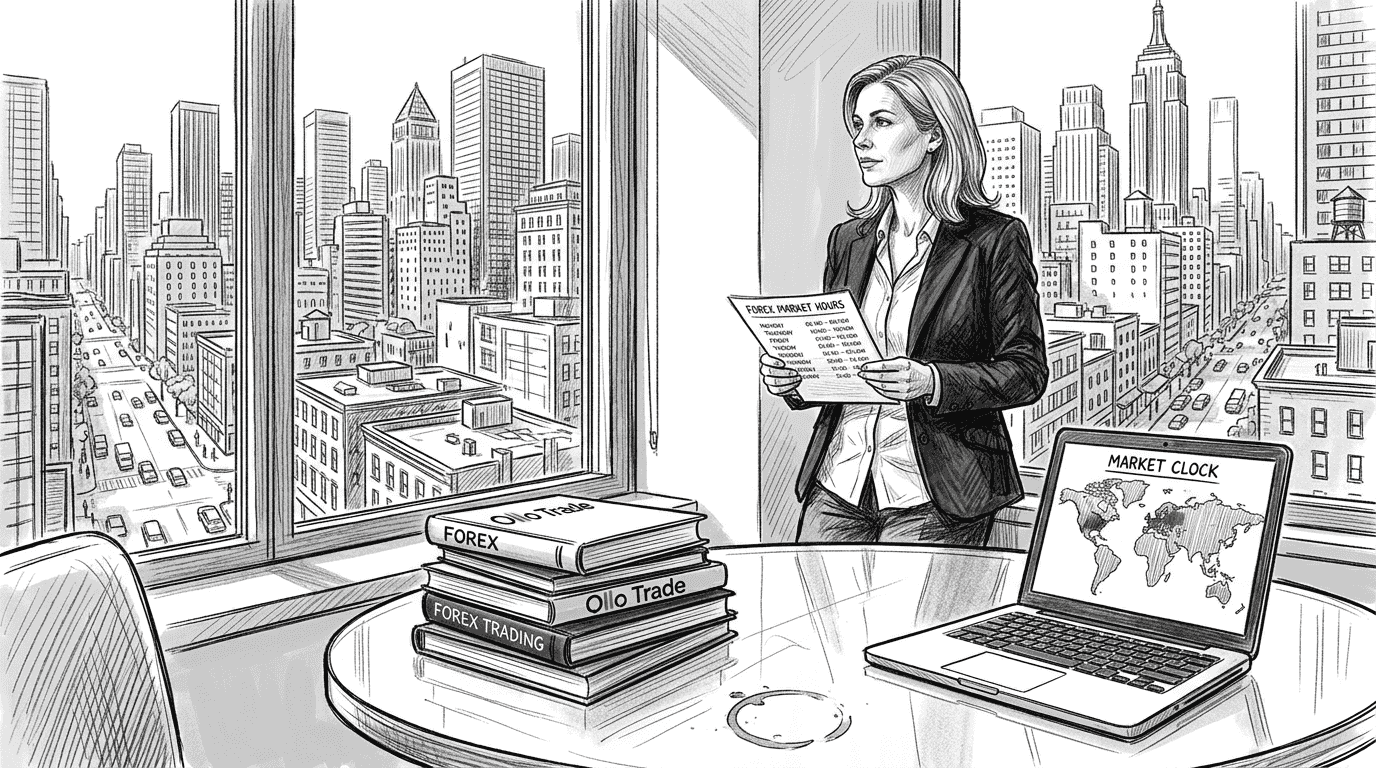 Woman holding forex market hours sheet in city office