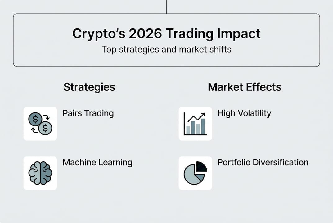 Infographic of 2026 crypto trading strategies and impact