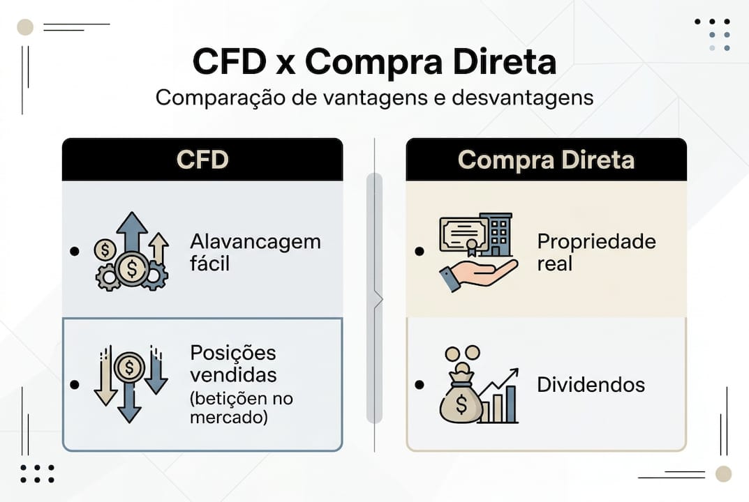 Infográfico: diferenças entre operar com CFDs e investir diretamente em ativos