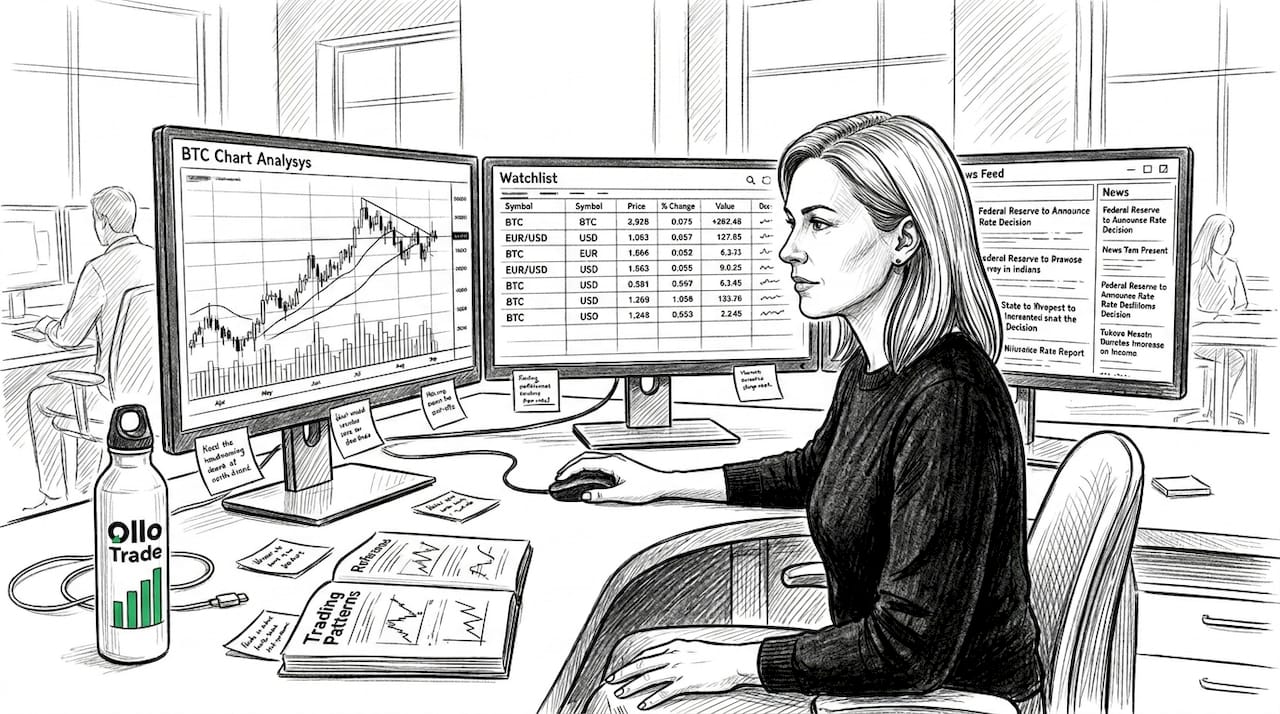 Woman uses multi-screen trading software setup