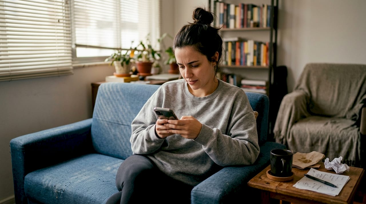 Mulher acompanhando o mercado spot pelo celular