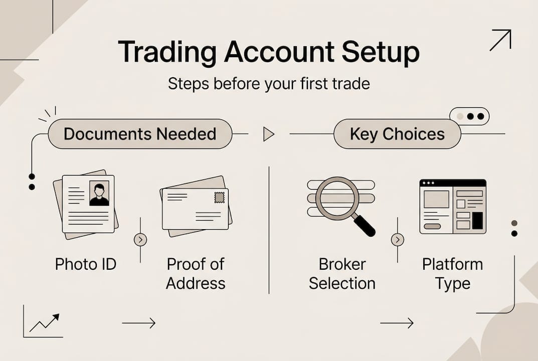 Infographic outlining trading account setup steps