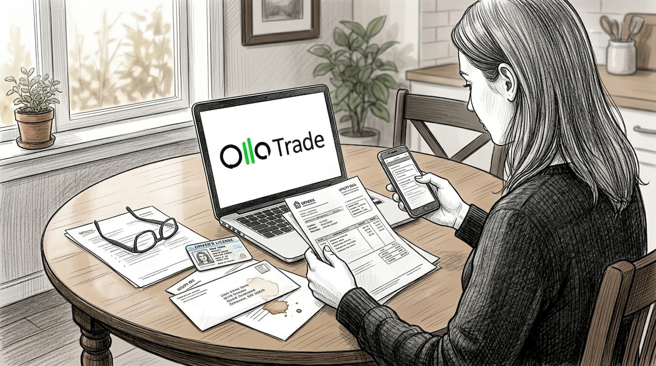 Woman organizing verification documents for account