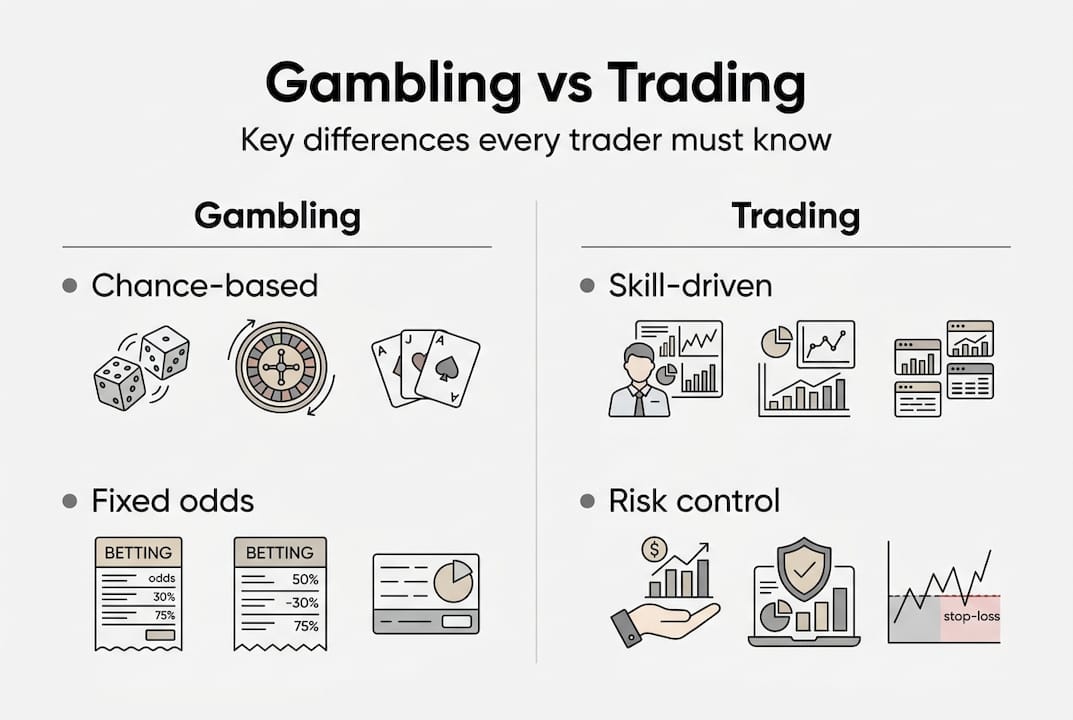 Infographic comparing trading and gambling features