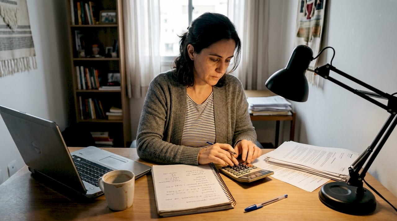 Mulher analisa os custos do spread enquanto trabalha de casa