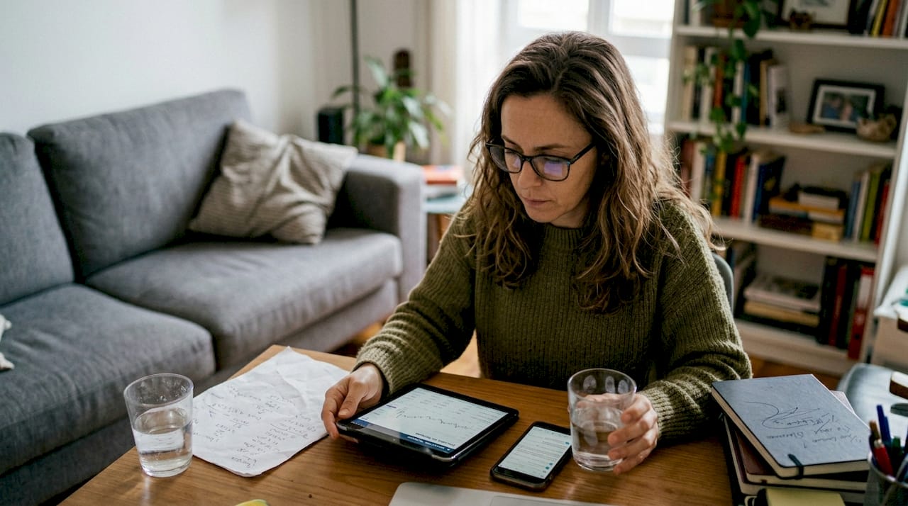 Mulher analisando oportunidades de alavancagem enquanto trabalha em casa