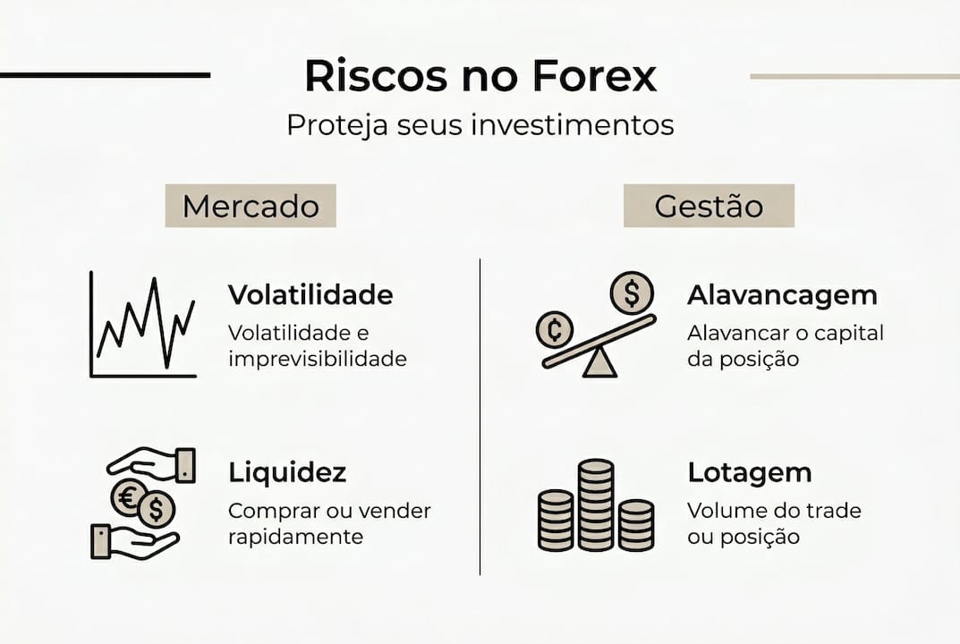 Infográfico simples destacando os principais riscos do mercado forex