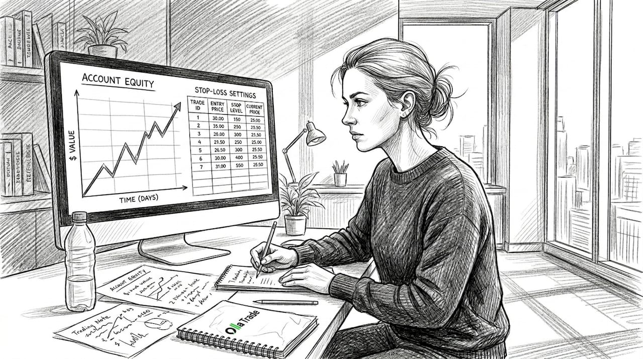 Woman reviewing risk charts in office