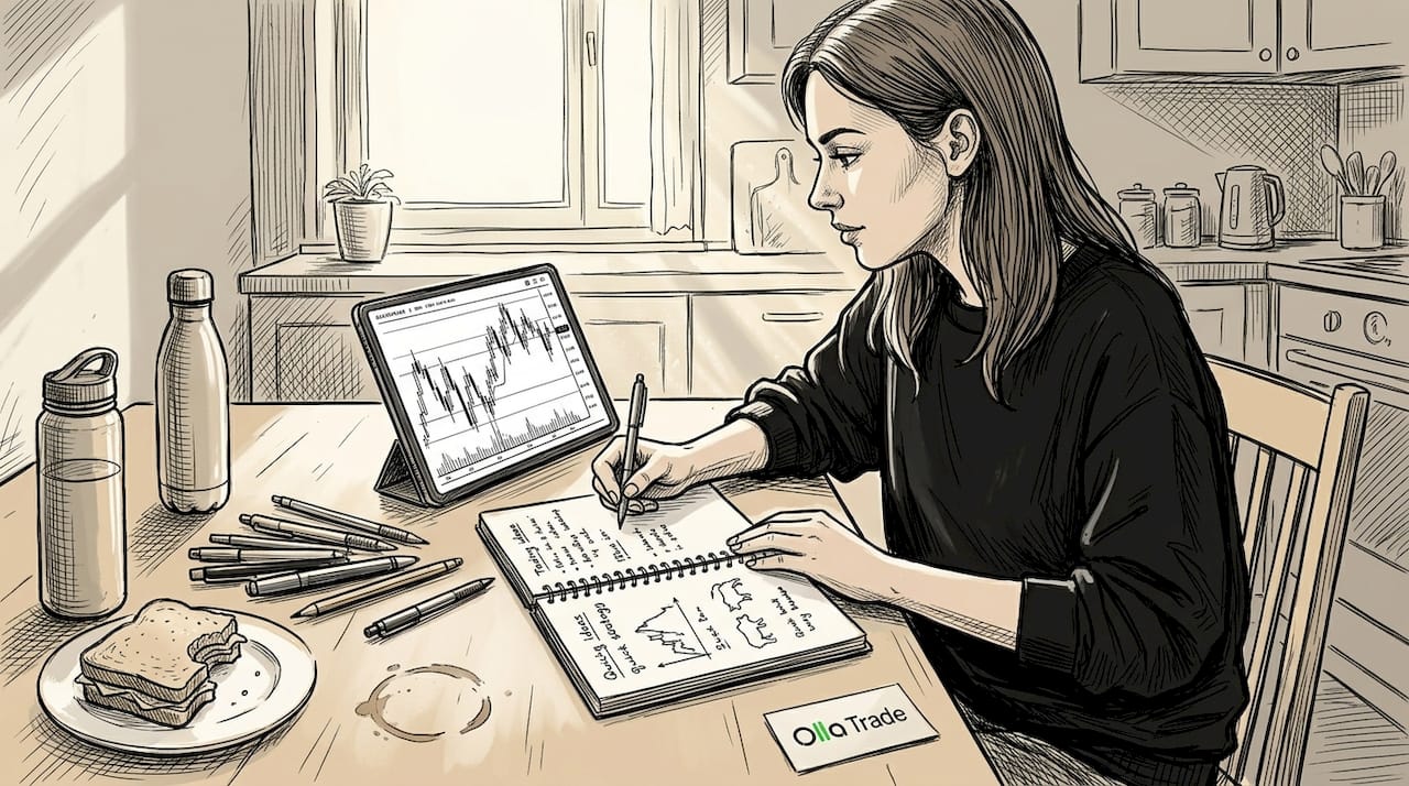 Trader analyzing chart and strategy notes