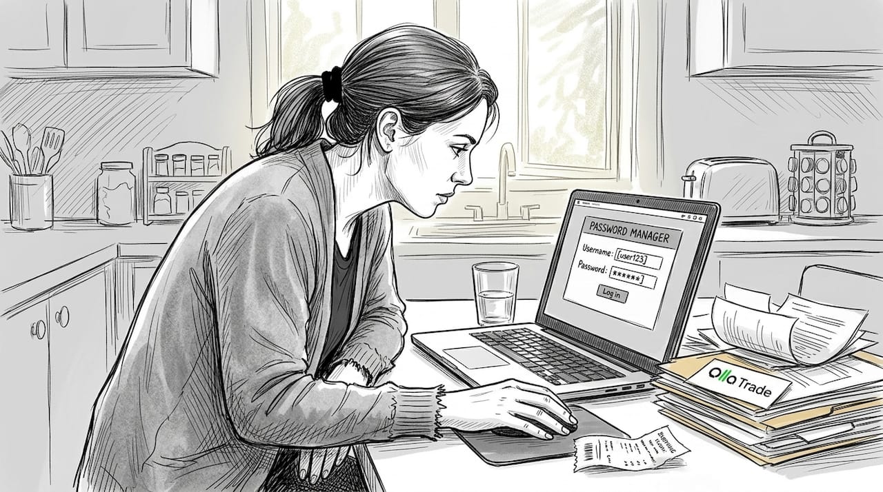 Woman reviewing password security for trading