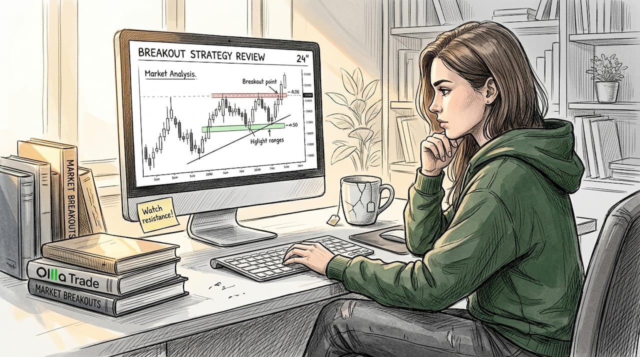 Woman analyzing breakout trading charts