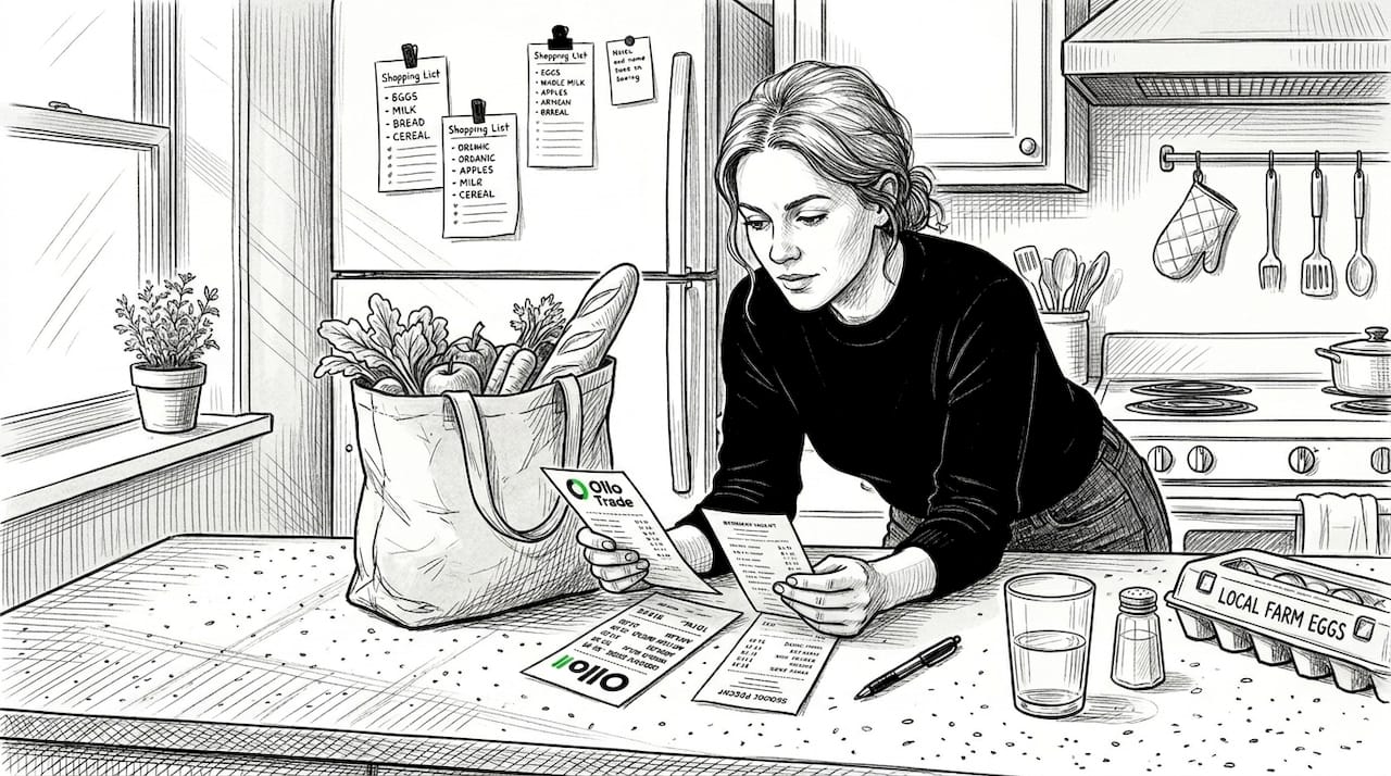 Person comparing grocery receipts for prices