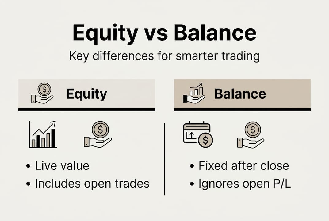Infographic comparing trading equity to balance