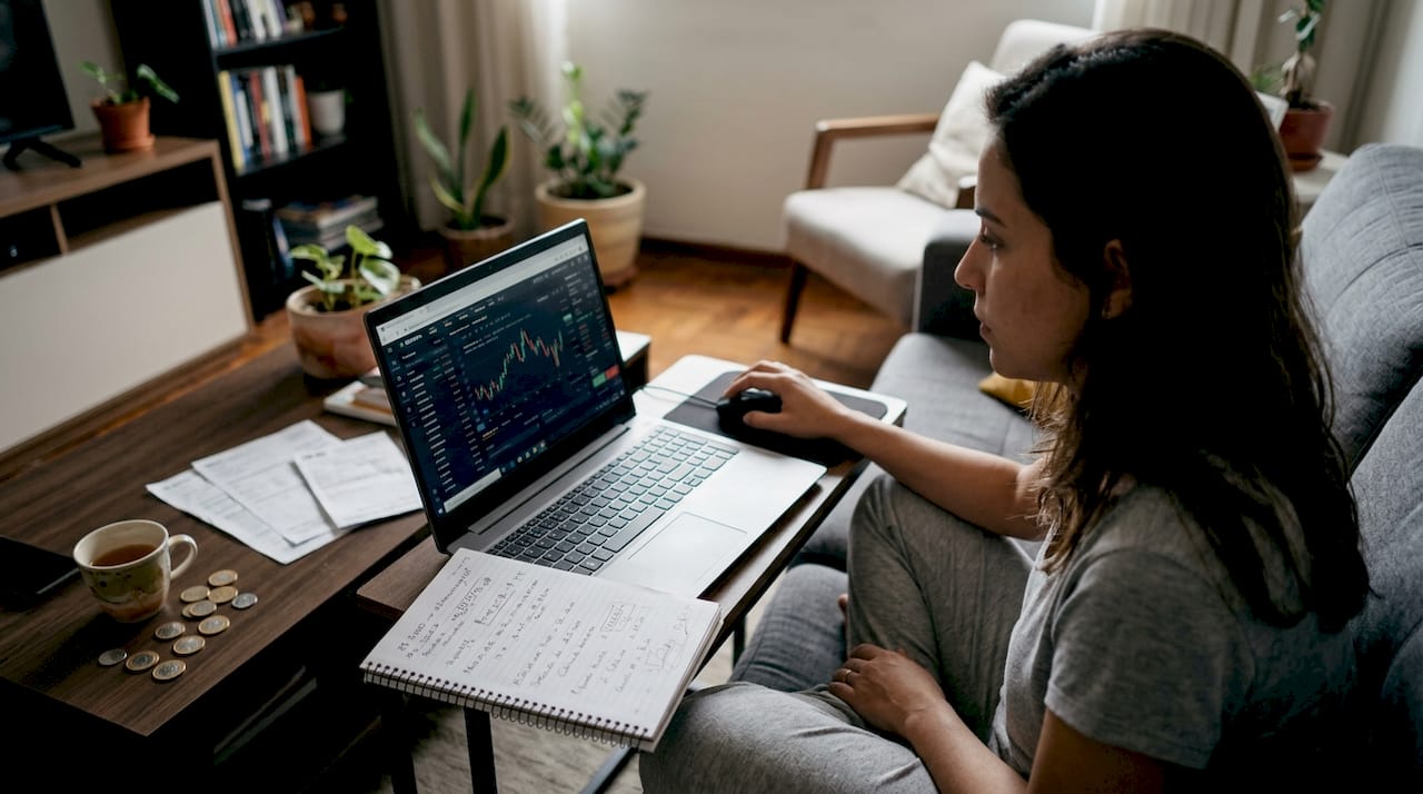 Pessoa operando em uma plataforma de negociação de metais