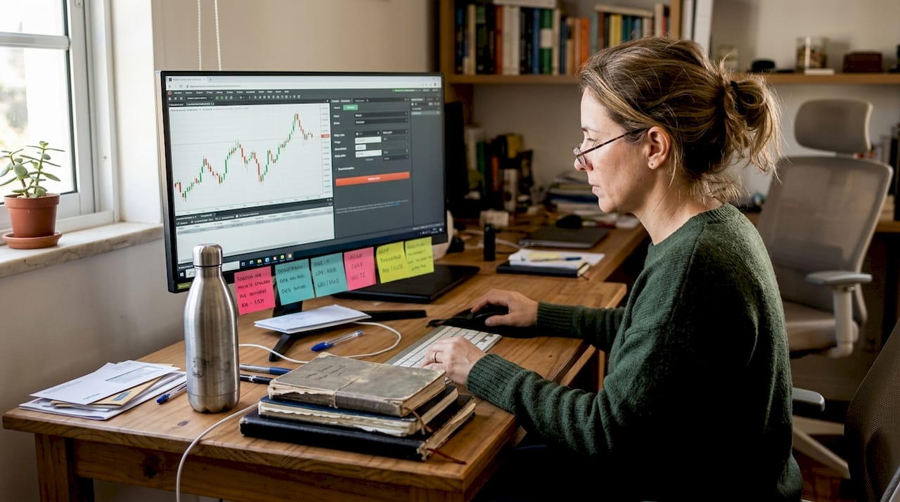 Investidor configurando o stop loss na plataforma de negociação