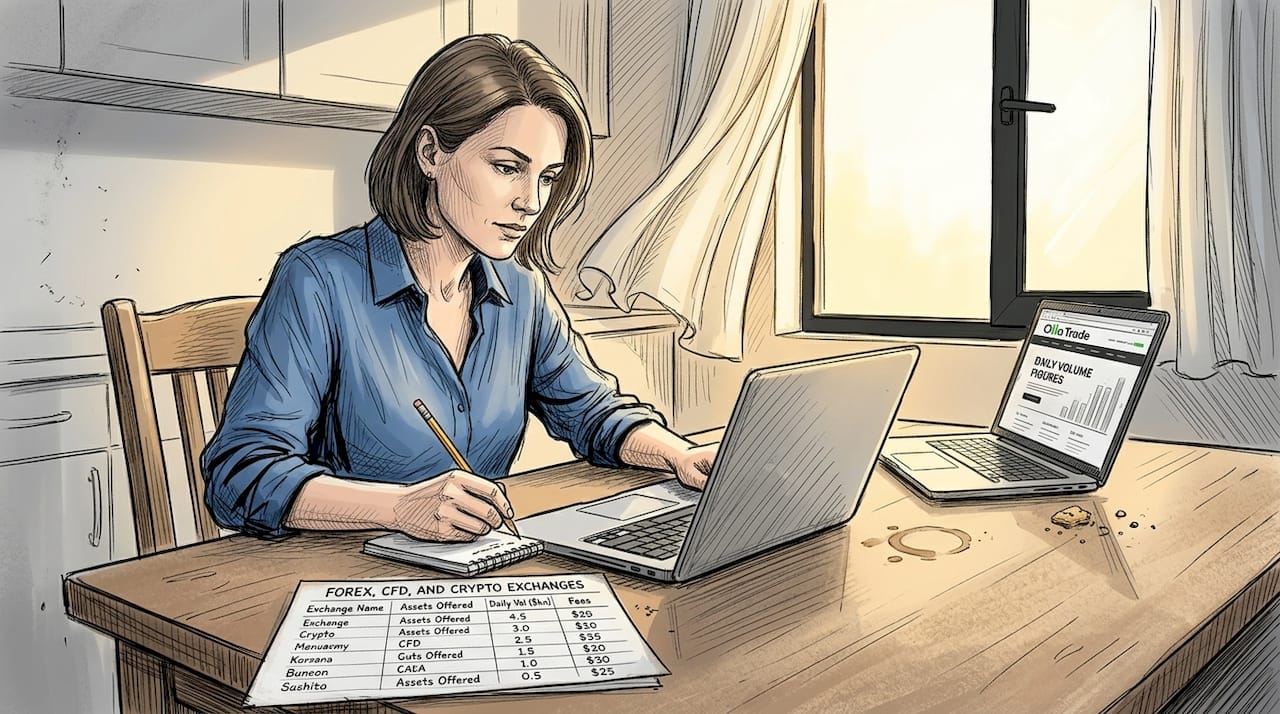 Woman reviewing forex and crypto volume sources
