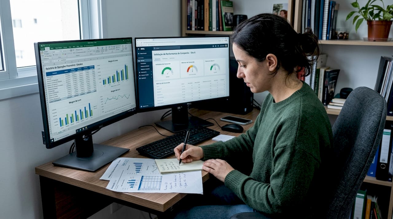 Mulher analisando diferentes resultados de eventos adversos