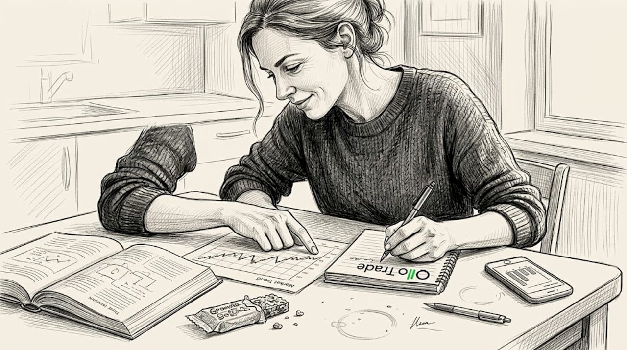 Woman noting trend on printed market chart