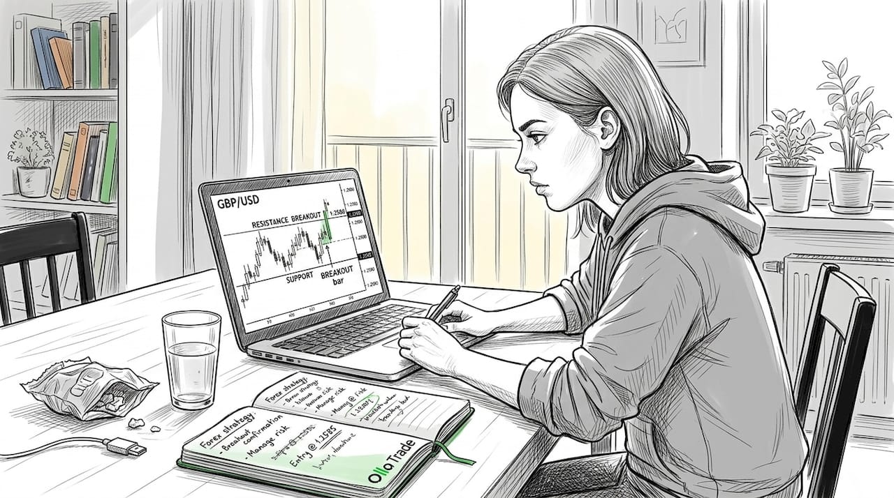 Woman analyzing breakout chart for scalping