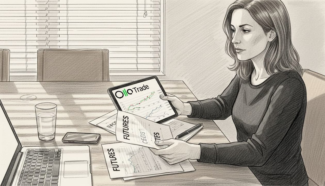 Woman comparing trading instruments at home desk