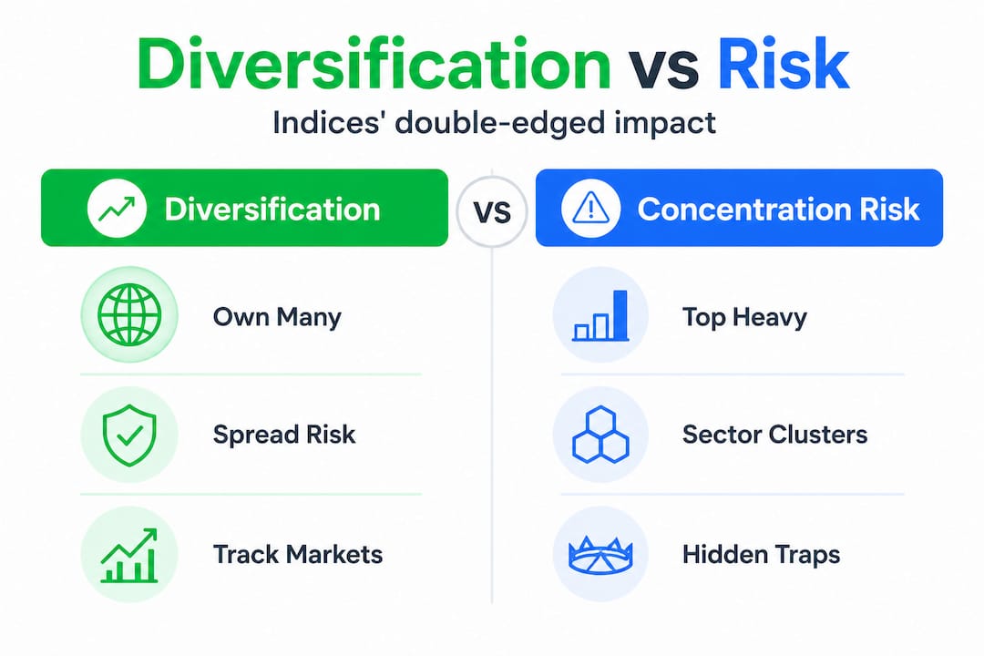 Infographic contrasting diversification and risk in indices