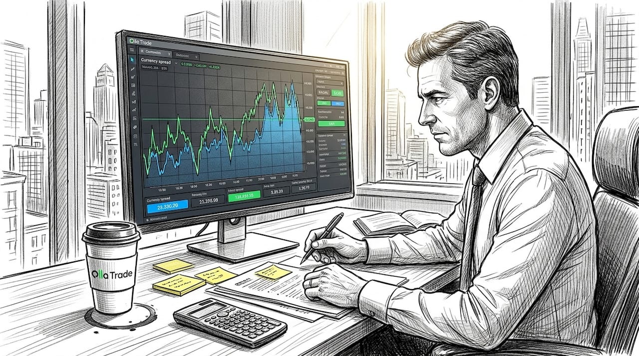Stockbroker reviewing market spread changes