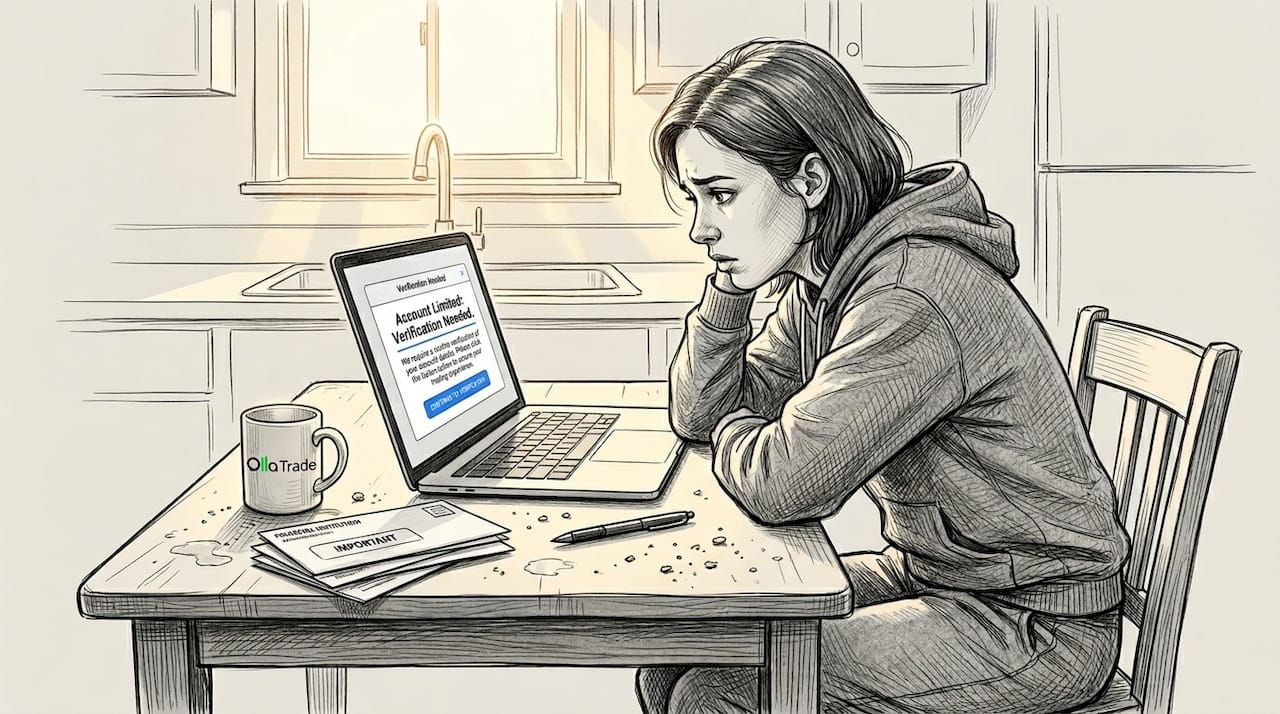 Woman seeing trading account suspended for verification