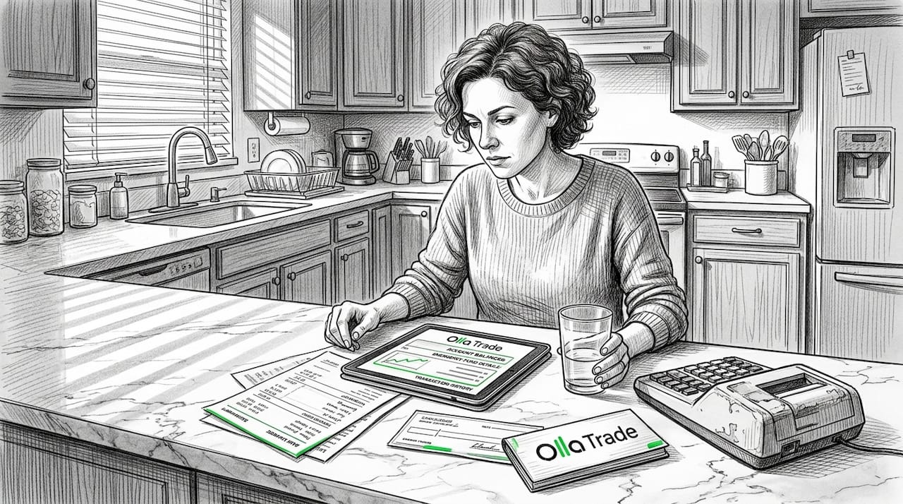 Woman checking emergency fund at kitchen counter