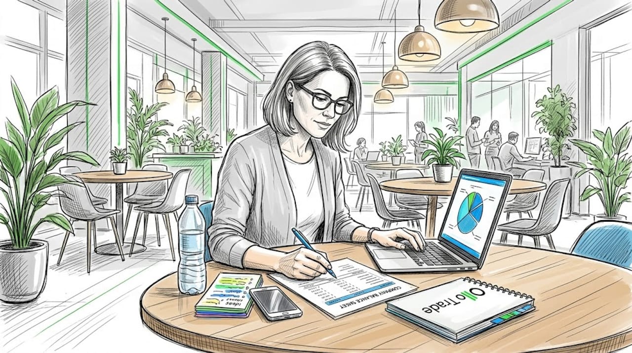 Woman reviewing printed company balance sheet