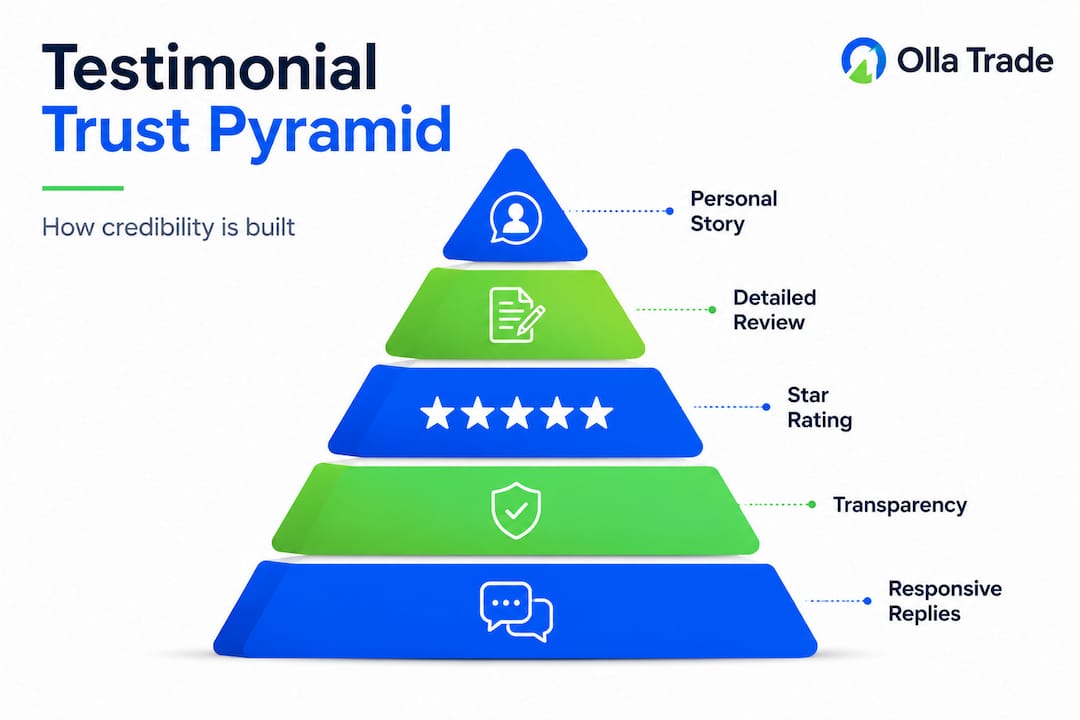 Hierarchy infographic of trust signals in testimonials