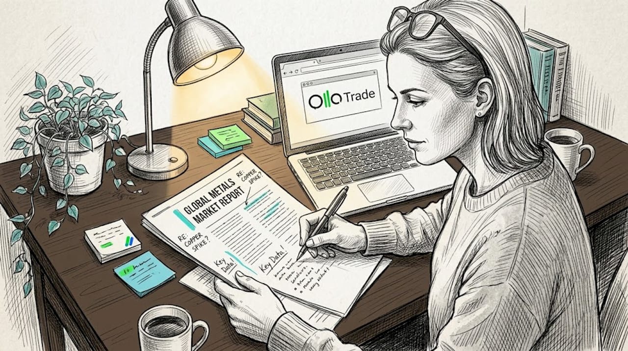 Female investor studying metals investment report