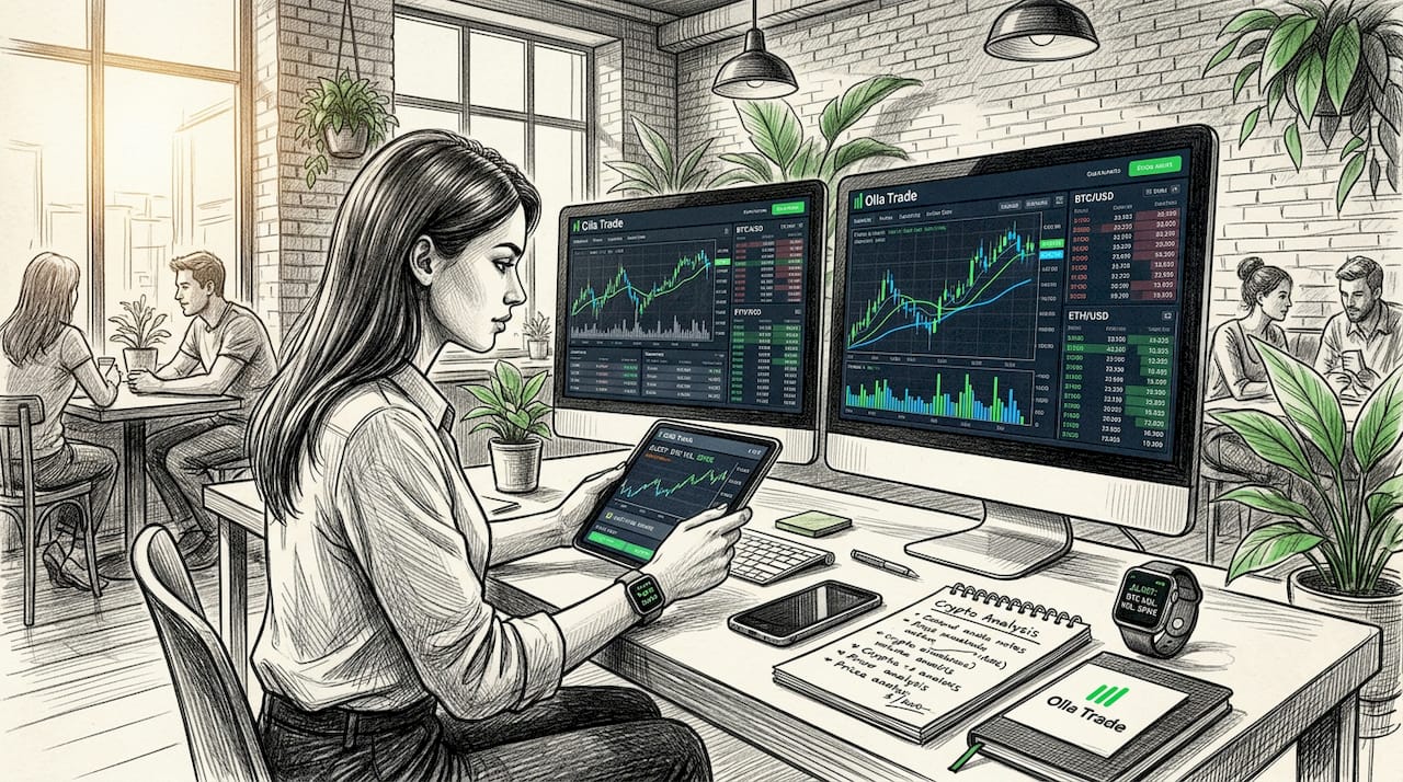 Trader monitoring 24/7 crypto market data