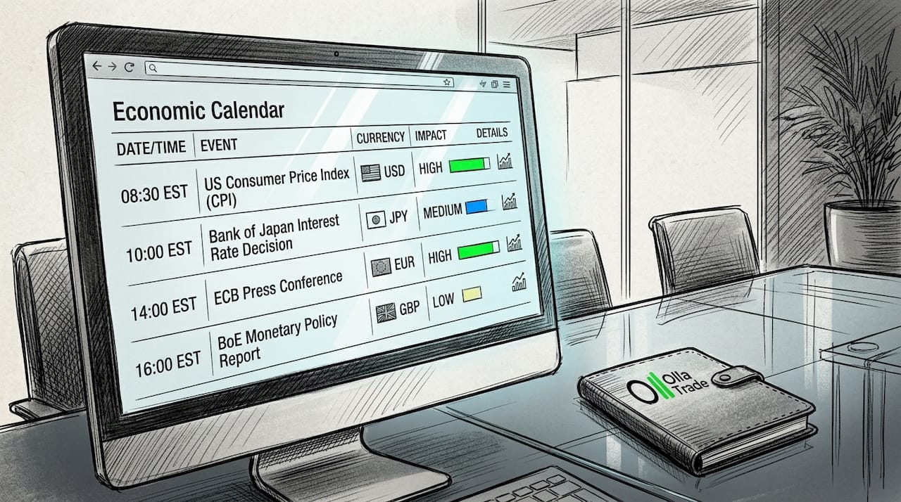 Close-up of economic calendar interface on computer