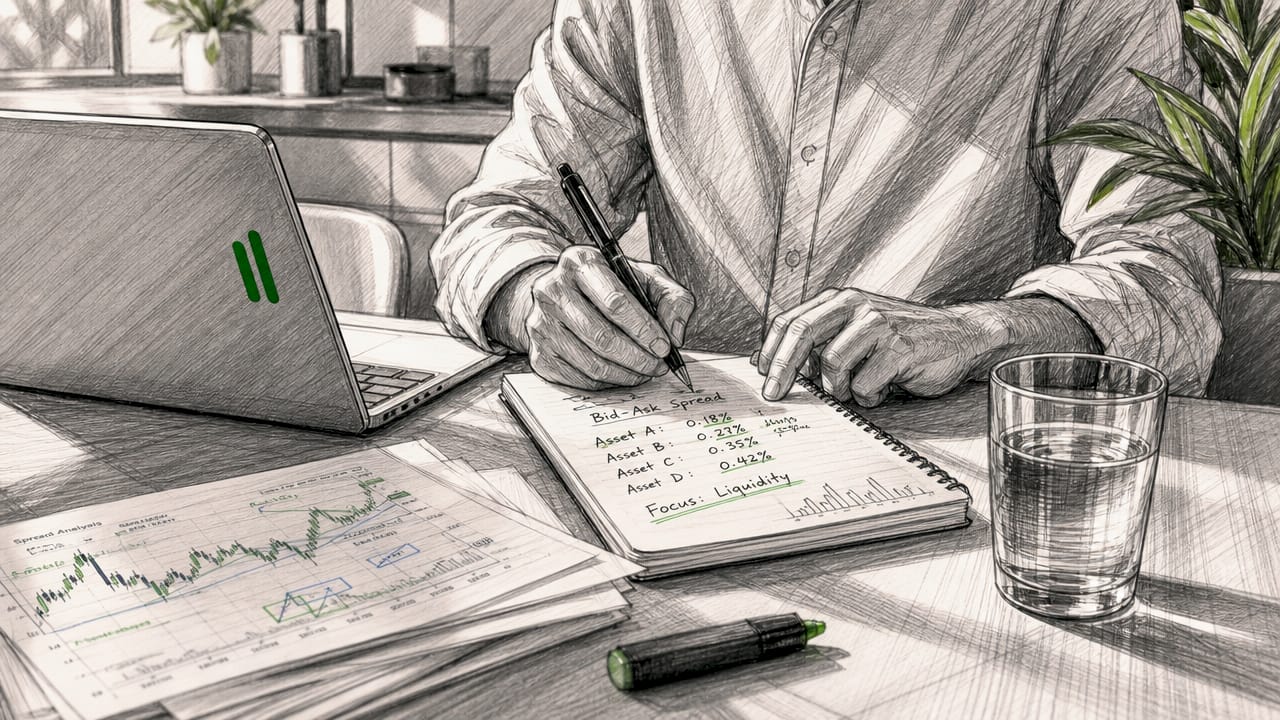 Hands calculating bid-ask price differences
