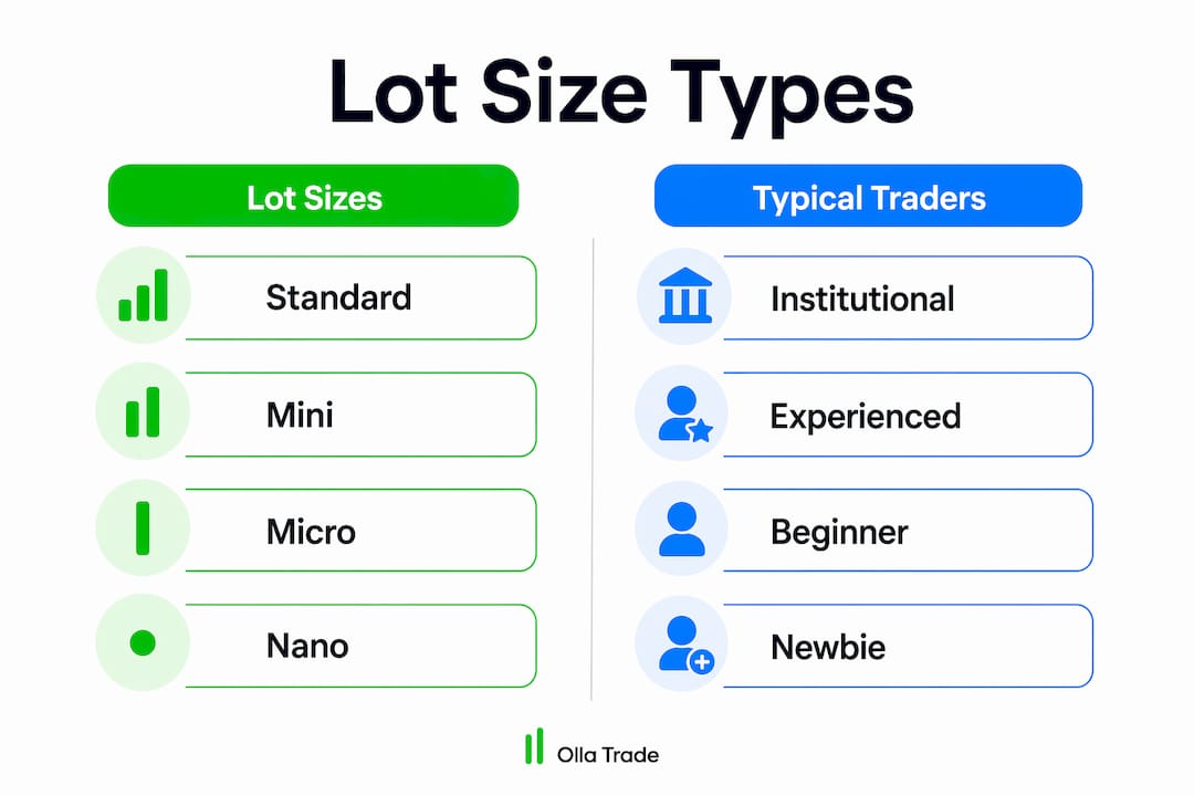 Infographic comparing lot size types and traders