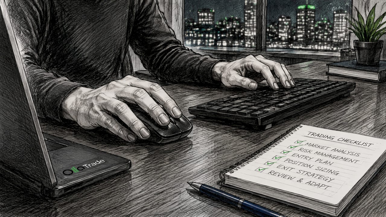 Hands executing market order steps