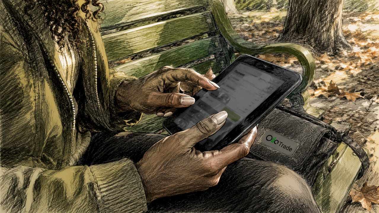 Hands using digital wallet tablet in café