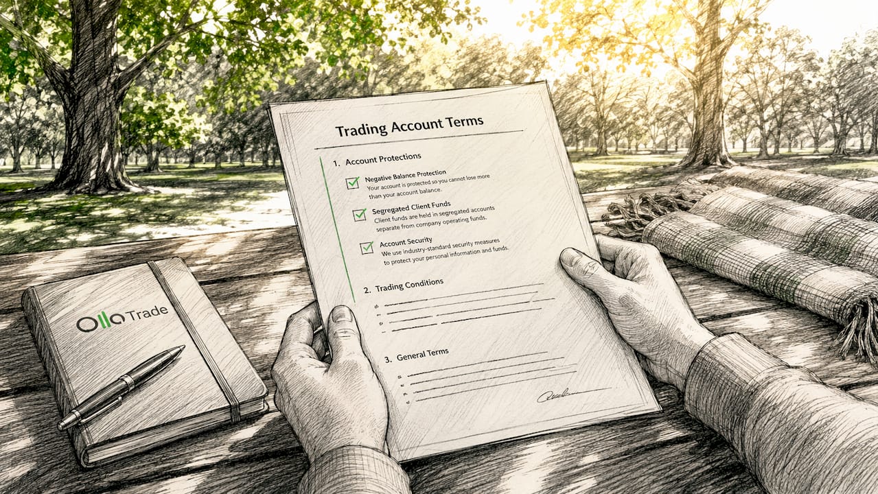 Hands reviewing trading contract at home office desk