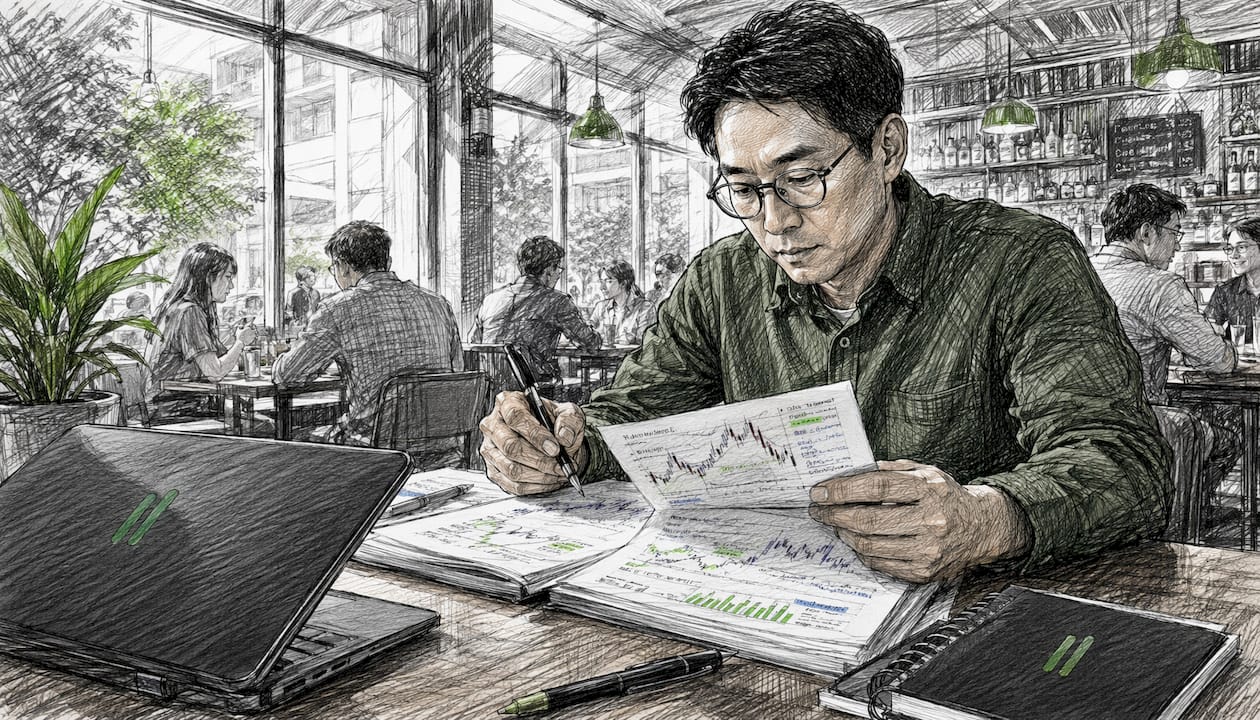 Trader reviewing stock charts in office