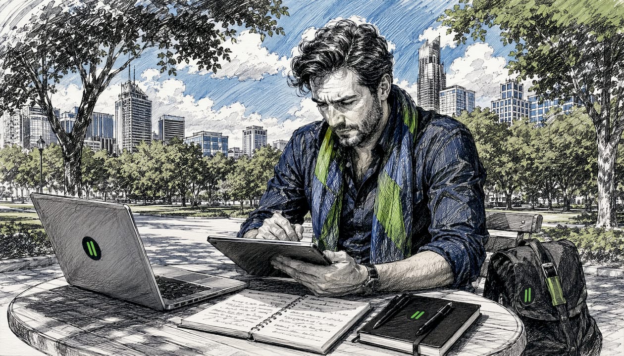 Trader hands placing stop-loss order on tablet