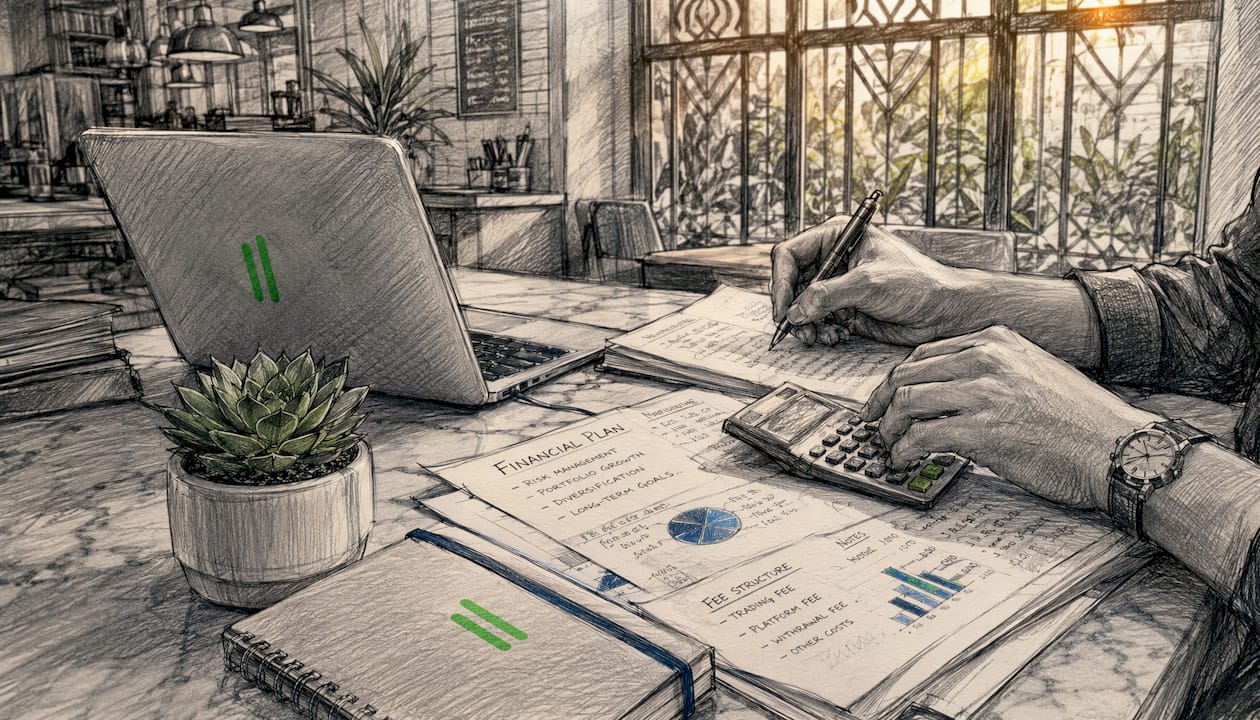 Hands calculating fees and grid spacing costs